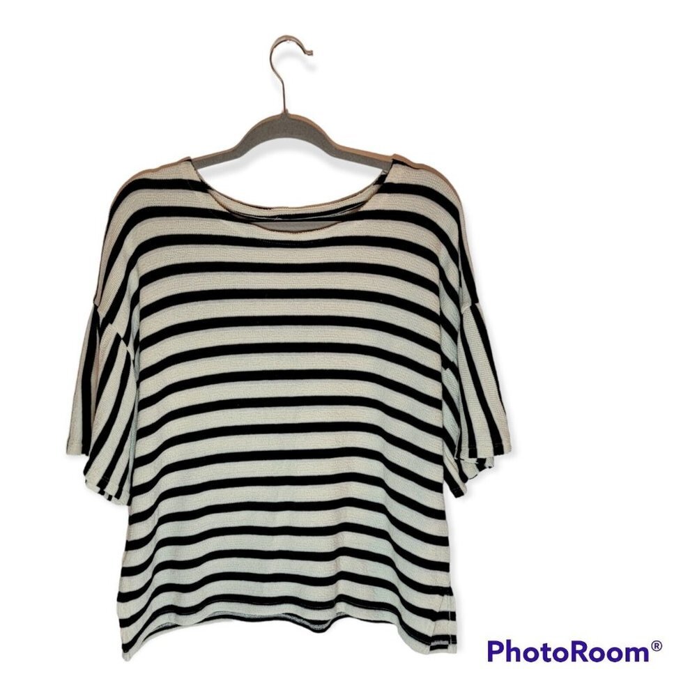 Madewell Striped Cream And Black Short Sleeve Sweater Size M